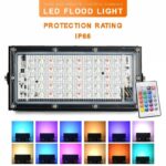 50W RGB LED Flood Light with Remote Control, IP66 Waterproof, AC220V, Black – Ideal for Landscape and Outdoor Lighting